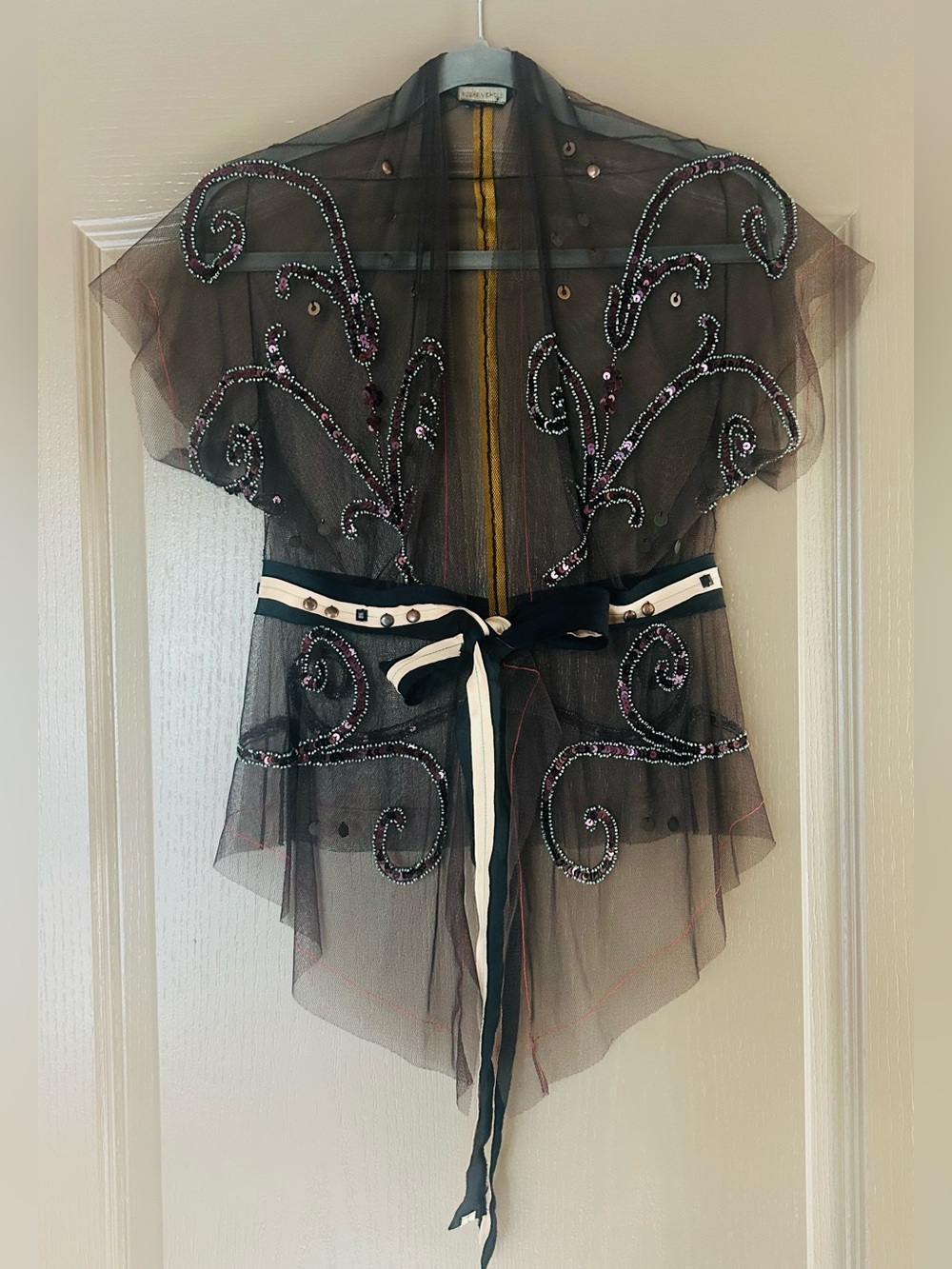 Rozae Nichols Sheer Beaded Evening Wrap Jacket Kimono Rare Small